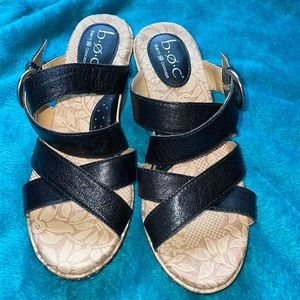 BOC by born black leather strap wedge sandals